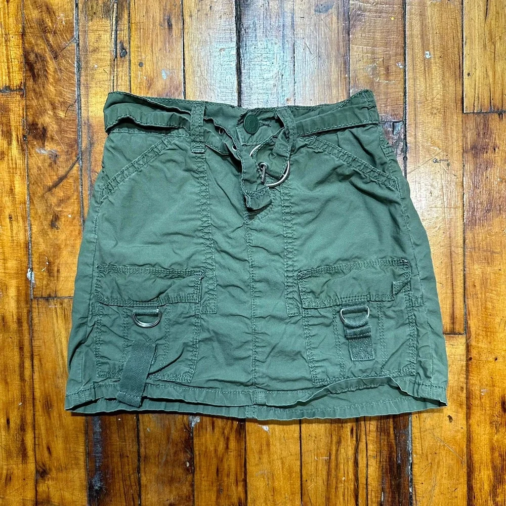 Justice Mini Skirt Girls Size 10 Olive Green Cargo Pockets Belted Waist Utility